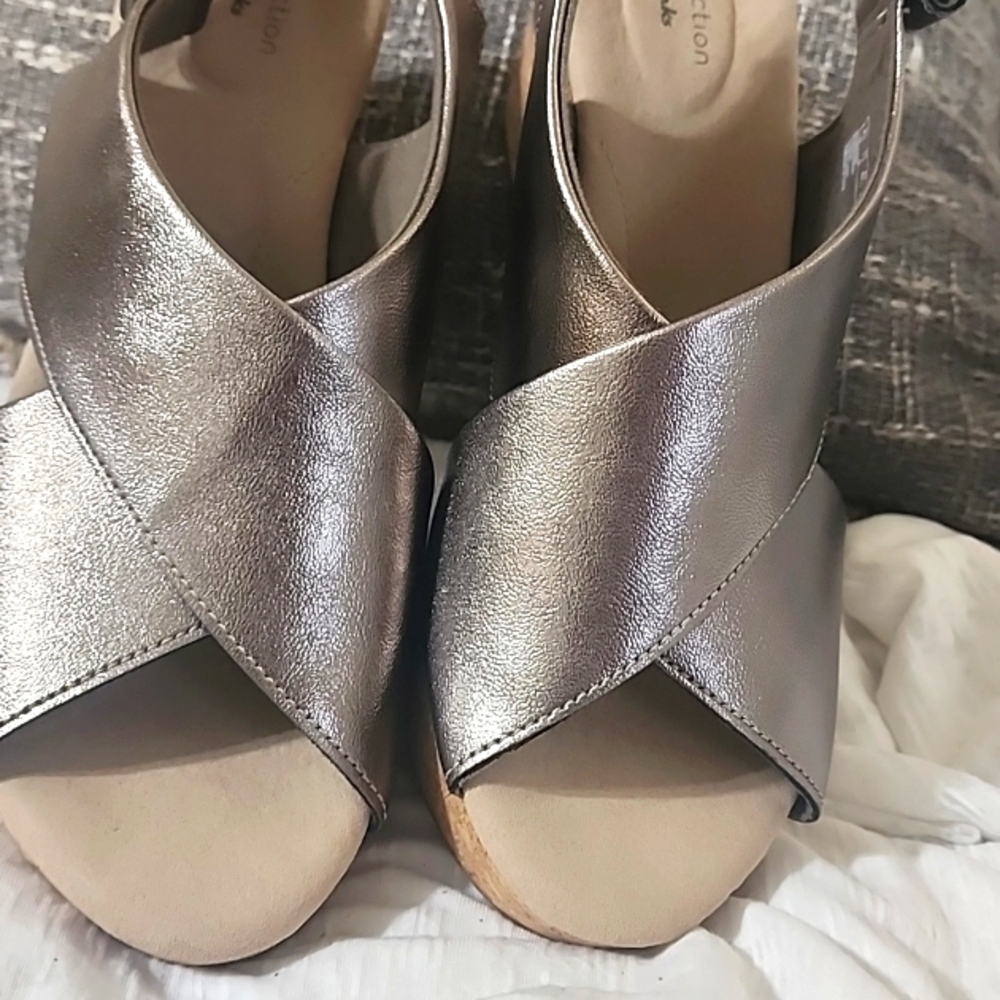 Clark metallic wedge sandals